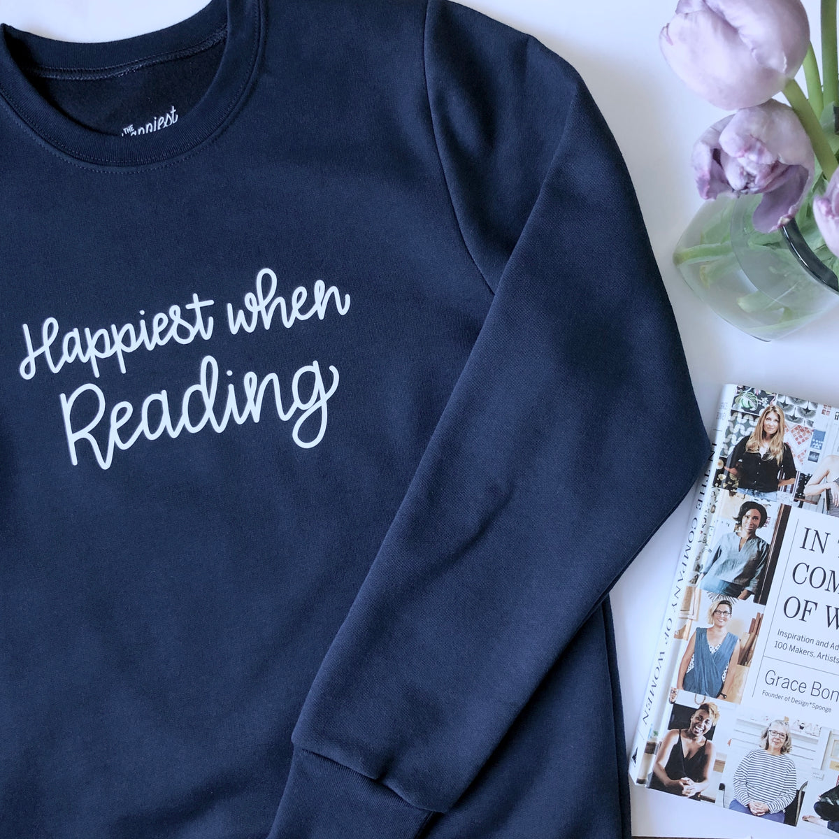 Happiest When Reading - Navy Blue Sweater - Calgary Public Library Store