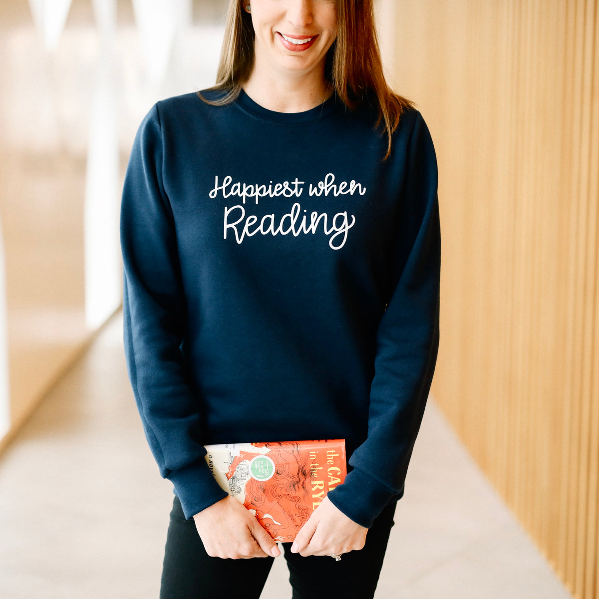 Happiest When Reading - Navy Blue Sweater - Calgary Public Library Store
