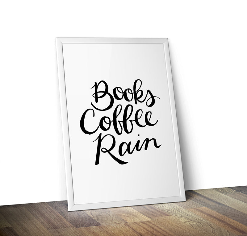 Books Coffee Rain Print